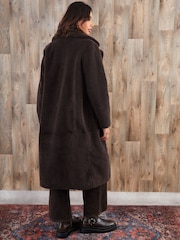 Threadbare Brown Longline Borg Coat - Image 2 of 4