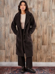 Threadbare Brown Longline Borg Coat - Image 3 of 4