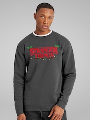 All + Every Grey Stranger Things Christmas Lights & Holly Logo Sweatshirt - Image 2 of 4