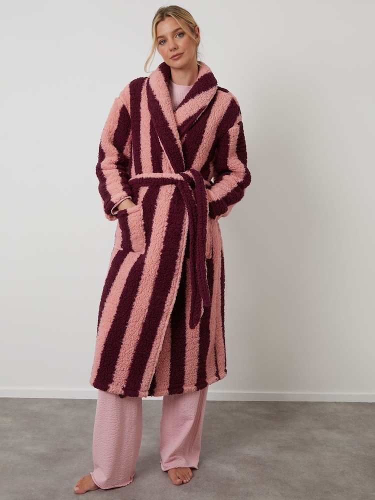 Threadbare Red Stripe Borg Dressing Gown - Image 1 of 4 Threadbare Red Stripe Borg Dressing Gown - Image 1 of 4