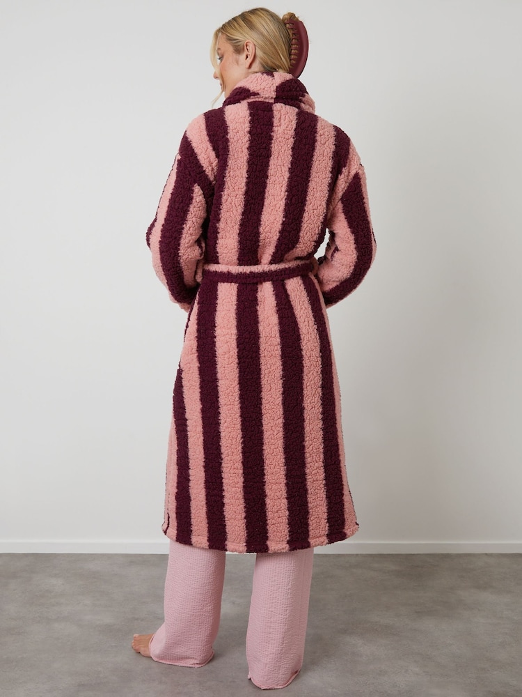 Threadbare Red Stripe Borg Dressing Gown - Image 2 of 4