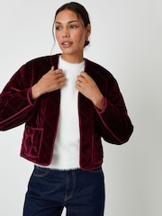 Threadbare Red Diamond Quilted Velvet Jacket - Image 1 of 4