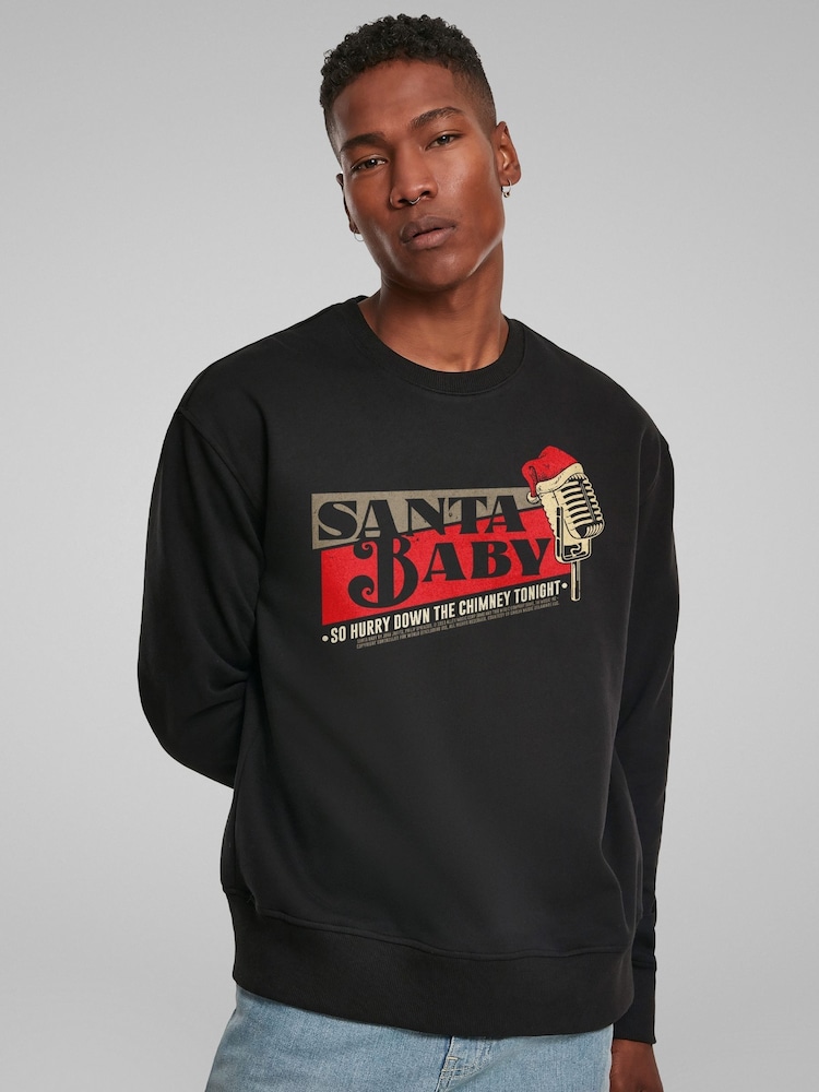 All + Every Black Santa Baby Vintage Microphone Christmas Lyric Eartha Kitt Sweatshirt - Image 1 of 4 All + Every Black Santa Baby Vintage Microphone Christmas Lyric Eartha Kitt Sweatshirt - Image 1 of 4