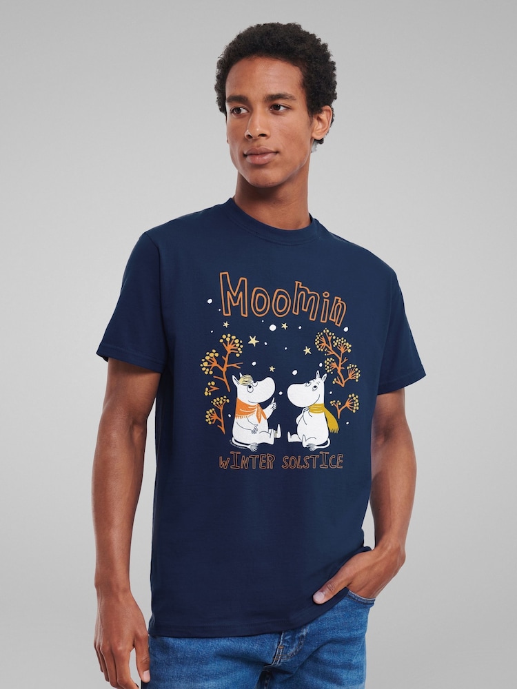All + Every Blue Moomin Winter Solstice Moomintroll & Snorkmaiden In The Snow T-Shirt - Image 2 of 4 All + Every Blue Moomin Winter Solstice Moomintroll & Snorkmaiden In The Snow T-Shirt - Image 2 of 4