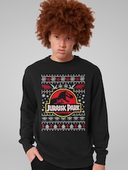 All + Every Black Jurassic Park Logo Christmas Knit Pattern Sweatshirt - Image 1 of 4