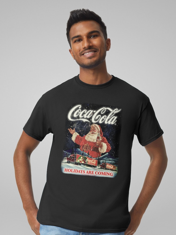 All + Every Black Coca Cola Santa Holidays Are Coming Christma T-Shirt - Image 1 of 4 All + Every Black Coca Cola Santa Holidays Are Coming Christma T-Shirt - Image 1 of 4