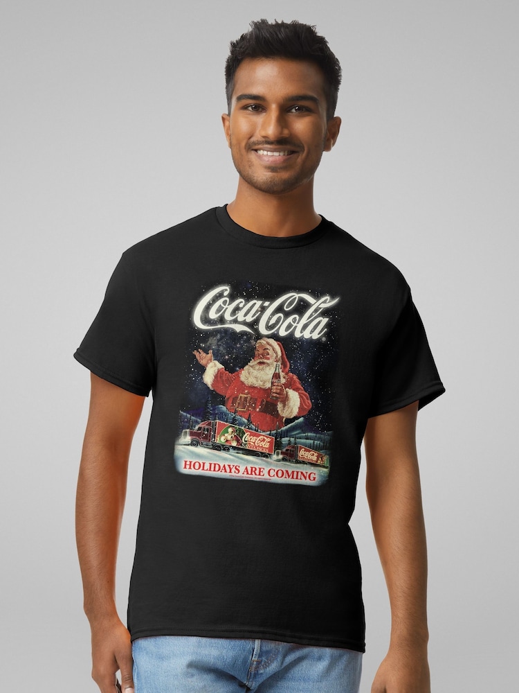All + Every Black Coca Cola Santa Holidays Are Coming Christma T-Shirt - Image 2 of 4 All + Every Black Coca Cola Santa Holidays Are Coming Christma T-Shirt - Image 2 of 4