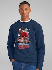 All + Every Blue Coca Cola Santa And Truck Holidays Are Coming Sweatshirt - Image 2 of 4