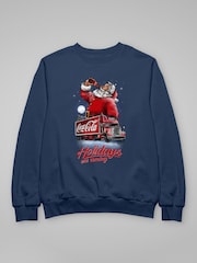 All + Every Blue Coca Cola Santa And Truck Holidays Are Coming Sweatshirt - Image 3 of 4