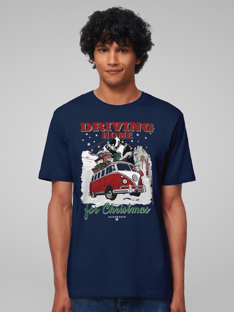 All + Every Blue Volkswagen Santa Driving Home For Christmas T-Shirt - Image 1 of 4 All + Every Blue Volkswagen Santa Driving Home For Christmas T-Shirt - Image 1 of 4
