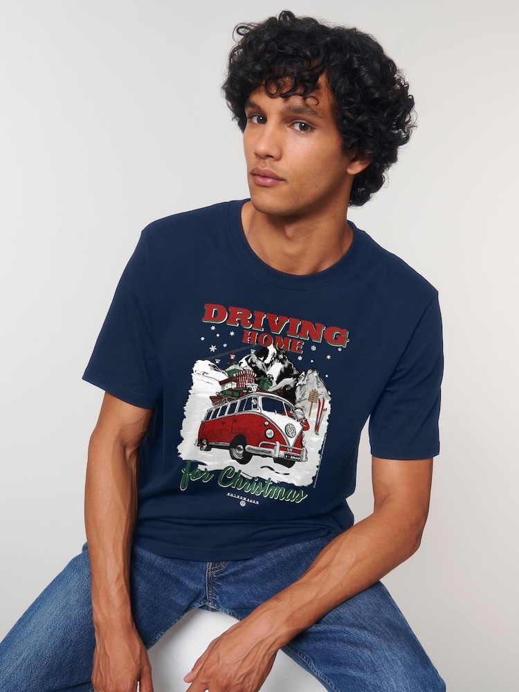 All + Every Blue Volkswagen Santa Driving Home For Christmas T-Shirt - Image 2 of 4 All + Every Blue Volkswagen Santa Driving Home For Christmas T-Shirt - Image 2 of 4