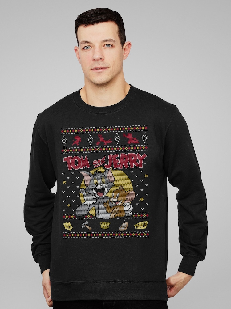All + Every Black Tom and Jerry Christmas Traps Sweatshirt - Image 1 of 4 All + Every Black Tom and Jerry Christmas Traps Sweatshirt - Image 1 of 4