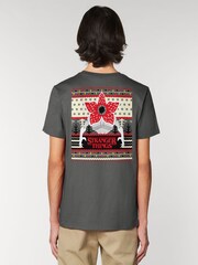 All + Every Charcoal Stranger Things Christmas Dark Pattern Demogorgon Back Print T-Shirt - Image 1 of 4