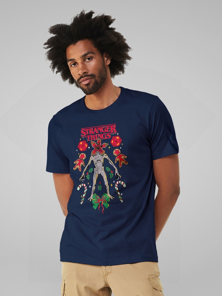All + Every Blue Stranger Things Christmas Festive Gingerbread Demogorgons T-Shirt - Image 1 of 4