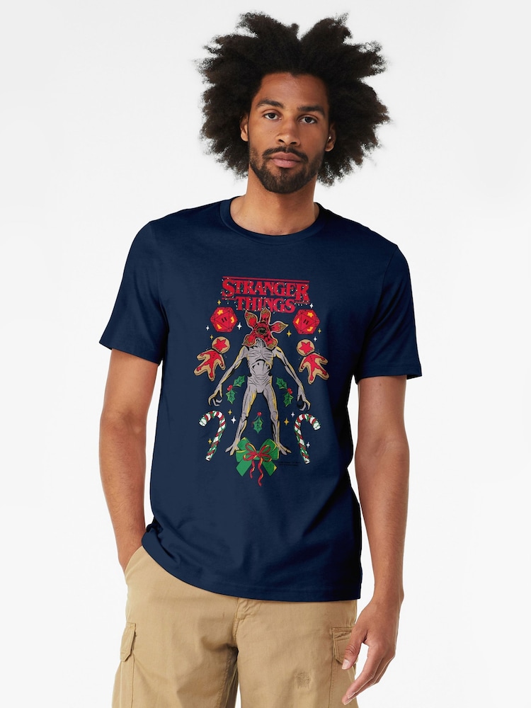 All + Every Blue Stranger Things Christmas Festive Gingerbread Demogorgons T-Shirt - Image 2 of 4