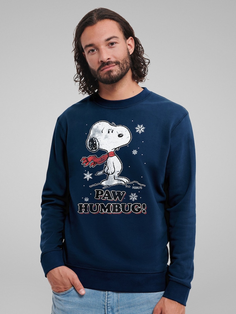 All + Every Oxford Navy Peanuts Christmas Paw Humbug Snoopy Sweatshirt - Image 1 of 4 All + Every Oxford Navy Peanuts Christmas Paw Humbug Snoopy Sweatshirt - Image 1 of 4