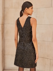 Ro&Zo Black Tinsel Deep V-Neck Dress - Image 2 of 3