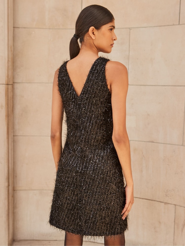 Ro&Zo Black Tinsel Deep V-Neck Dress - Image 2 of 3
