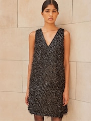 Ro&Zo Black Tinsel Deep V-Neck Dress - Image 3 of 3