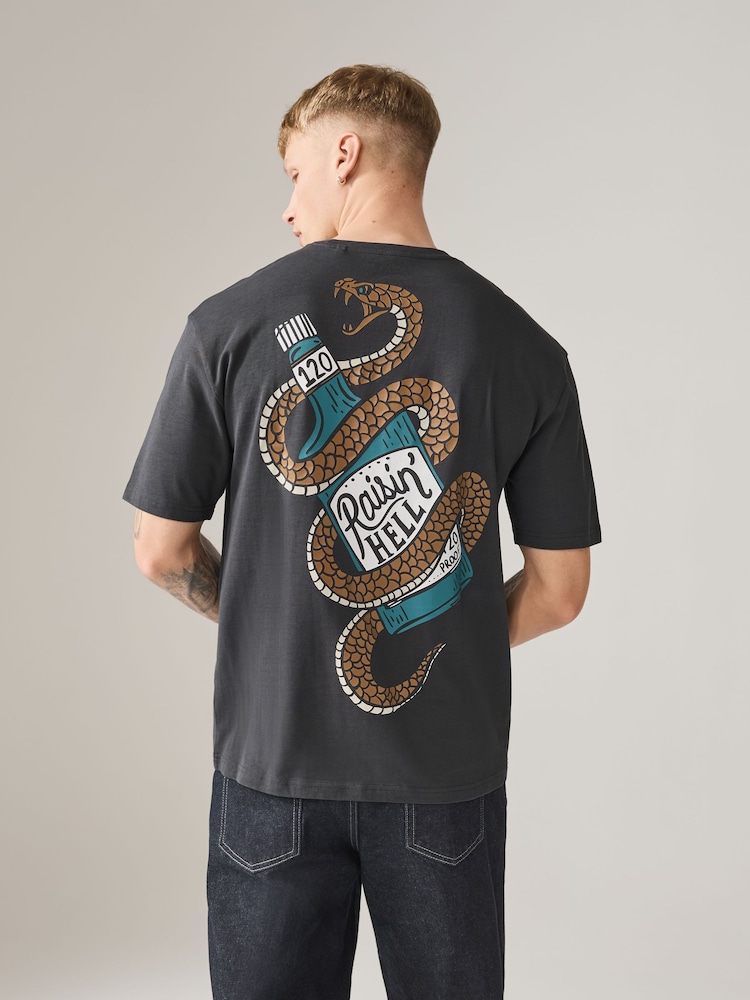 Charcoal / White / Stone Relaxed Fit Graphic Print T-Shirts 3 Pack - Image 15 of 15