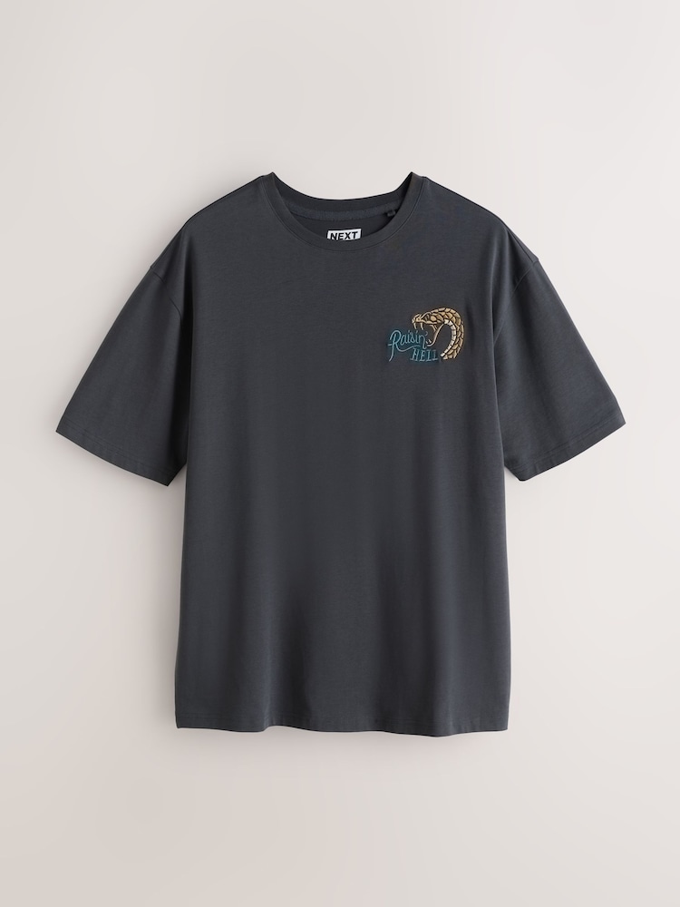 Charcoal / White / Stone Relaxed Fit Graphic Print T-Shirts 3 Pack - Image 2 of 15