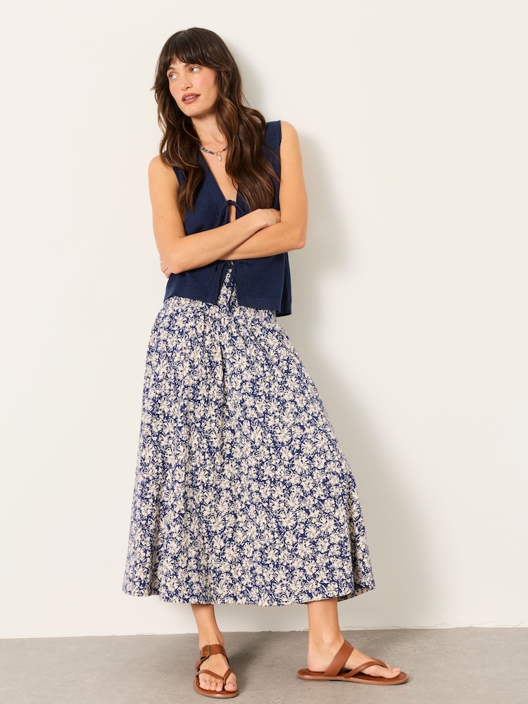 FatFace Blue Shells Harlow Jersey Midi Skirt - Image 1 of 5