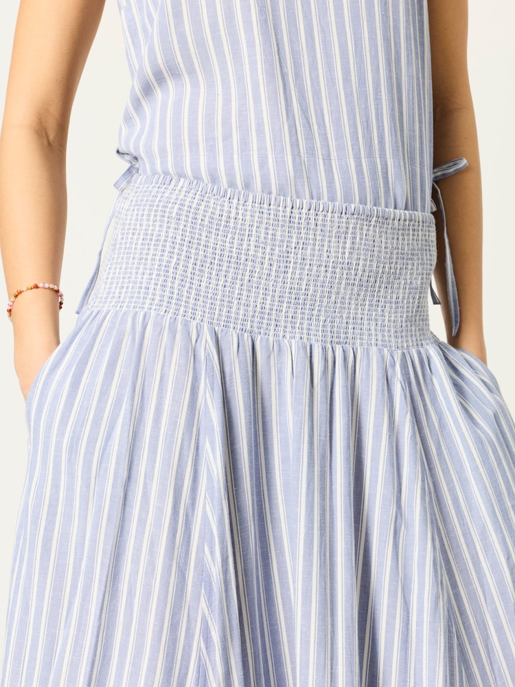 FatFace Hetty Blue Stripe Midi Skirt - Image 2 of 5 FatFace Hetty Blue Stripe Midi Skirt - Image 2 of 5