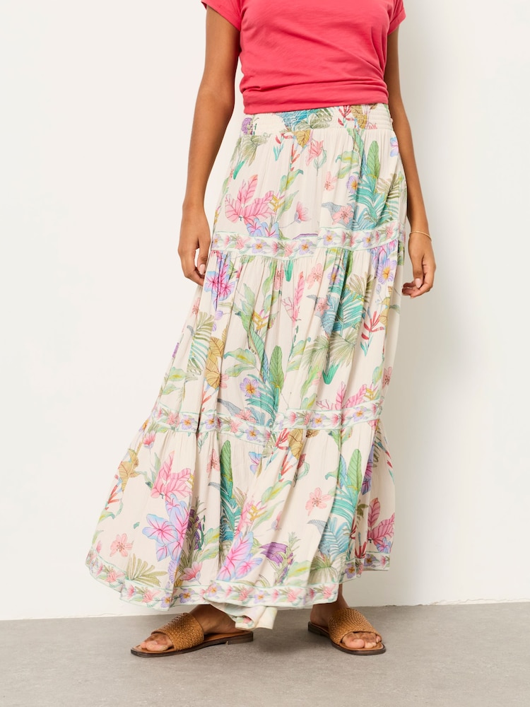 FatFace Jayla Ivory Tropical Maxi Skirt - Image 2 of 7