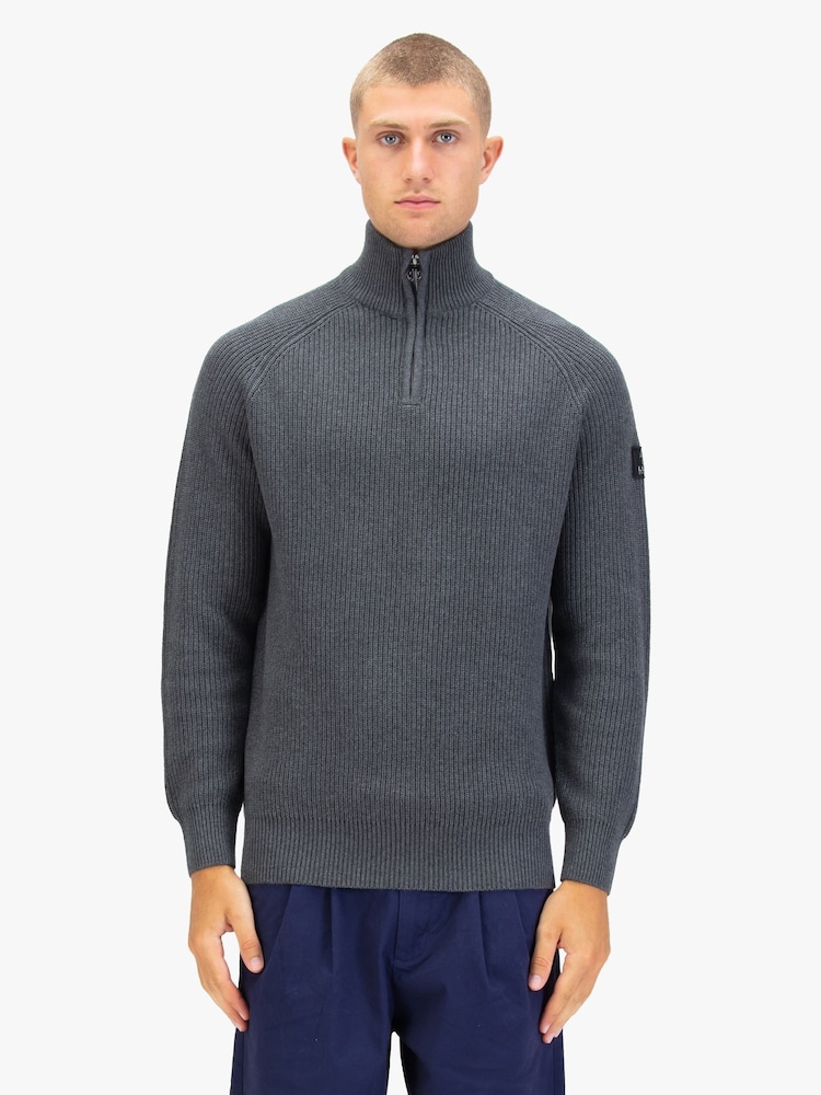 Luke 1977 Grey Watton Quarter Zip Knitted Jumper - Image 1 of 7