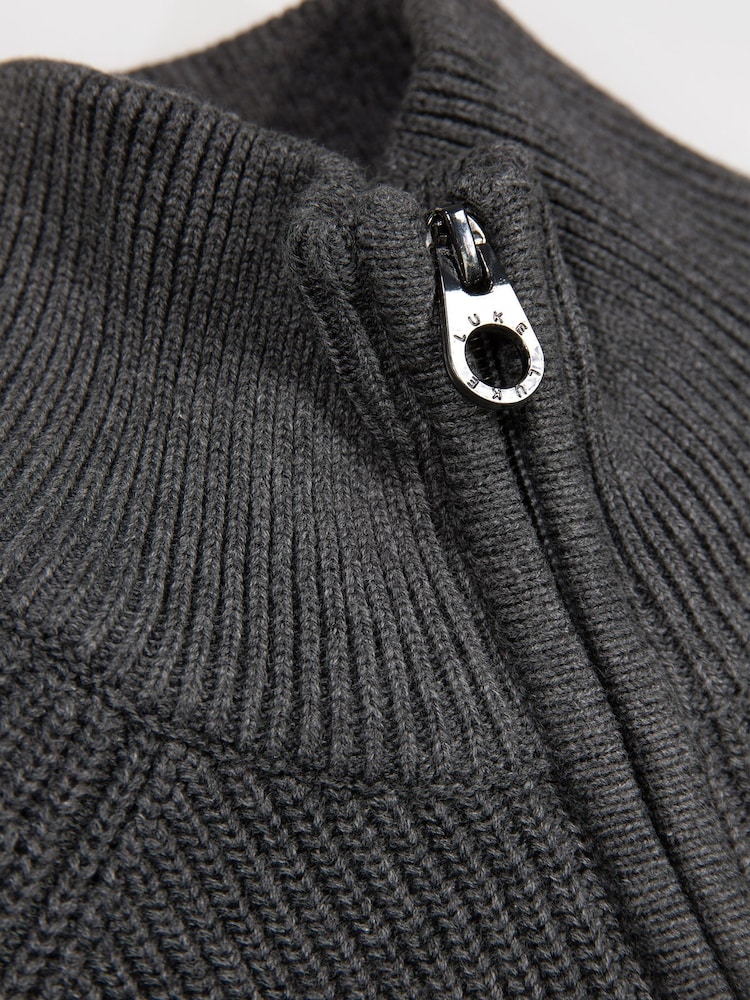 Luke 1977 Grey Watton Quarter Zip Knitted Jumper - Image 7 of 7 Luke 1977 Grey Watton Quarter Zip Knitted Jumper - Image 7 of 7
