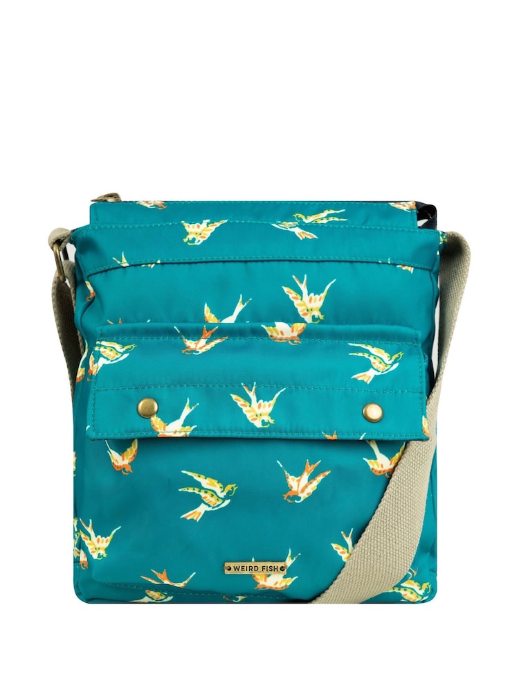 Weird Fish Green Kait Printed Cross Body Bag - Image 1 of 5 Weird Fish Green Kait Printed Cross Body Bag - Image 1 of 5