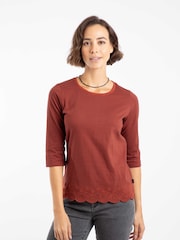 Weird Fish Brown Raven Striped Emdroidered Hem Top - Image 1 of 6