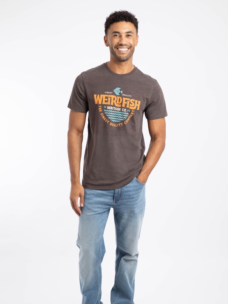 Weird Fish Brown Heritage Surf Front Print Graphic T-Shirt - Image 1 of 6 Weird Fish Brown Heritage Surf Front Print Graphic T-Shirt - Image 1 of 6
