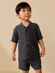 Charcoal Grey Short Sleeve Revere Collar Shirt & Shorts Set (3mths-10yrs) - Image 1 of 10