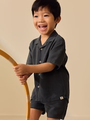 Charcoal Grey Short Sleeve Revere Collar Shirt & Shorts Set (3mths-10yrs) - Image 2 of 10