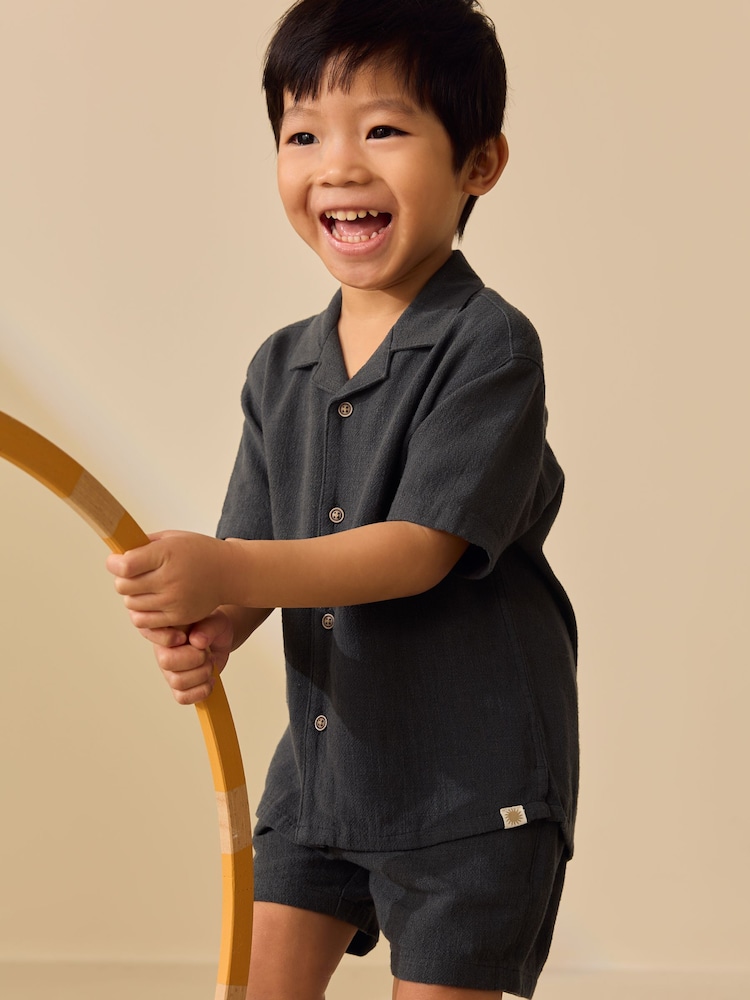 Charcoal Grey Short Sleeve Revere Collar Shirt & Shorts Set (3mths-10yrs) - Image 2 of 10