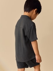 Charcoal Grey Short Sleeve Revere Collar Shirt & Shorts Set (3mths-10yrs) - Image 3 of 10