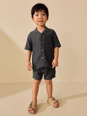Charcoal Grey Short Sleeve Revere Collar Shirt & Shorts Set (3mths-10yrs) - Image 5 of 10