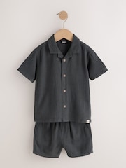 Charcoal Grey Short Sleeve Revere Collar Shirt & Shorts Set (3mths-10yrs) - Image 6 of 10