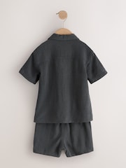 Charcoal Grey Short Sleeve Revere Collar Shirt & Shorts Set (3mths-10yrs) - Image 8 of 10