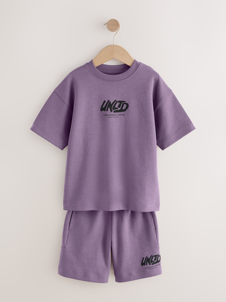 Mauve Purple Heavyweight Short Sleeve T-Shirt and Shorts Set (3-16yrs) - Image 1 of 5