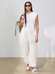 白色 - Raw Seam Detail Short Capped Sleeve T-Shirt - 圖片 4/9