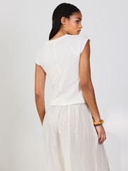 白色 - Raw Seam Detail Short Capped Sleeve T-Shirt - 圖片 5/9