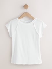 白色 - Raw Seam Detail Short Capped Sleeve T-Shirt - 圖片 7/9