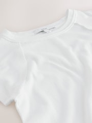 白色 - Raw Seam Detail Short Capped Sleeve T-Shirt - 圖片 8/9