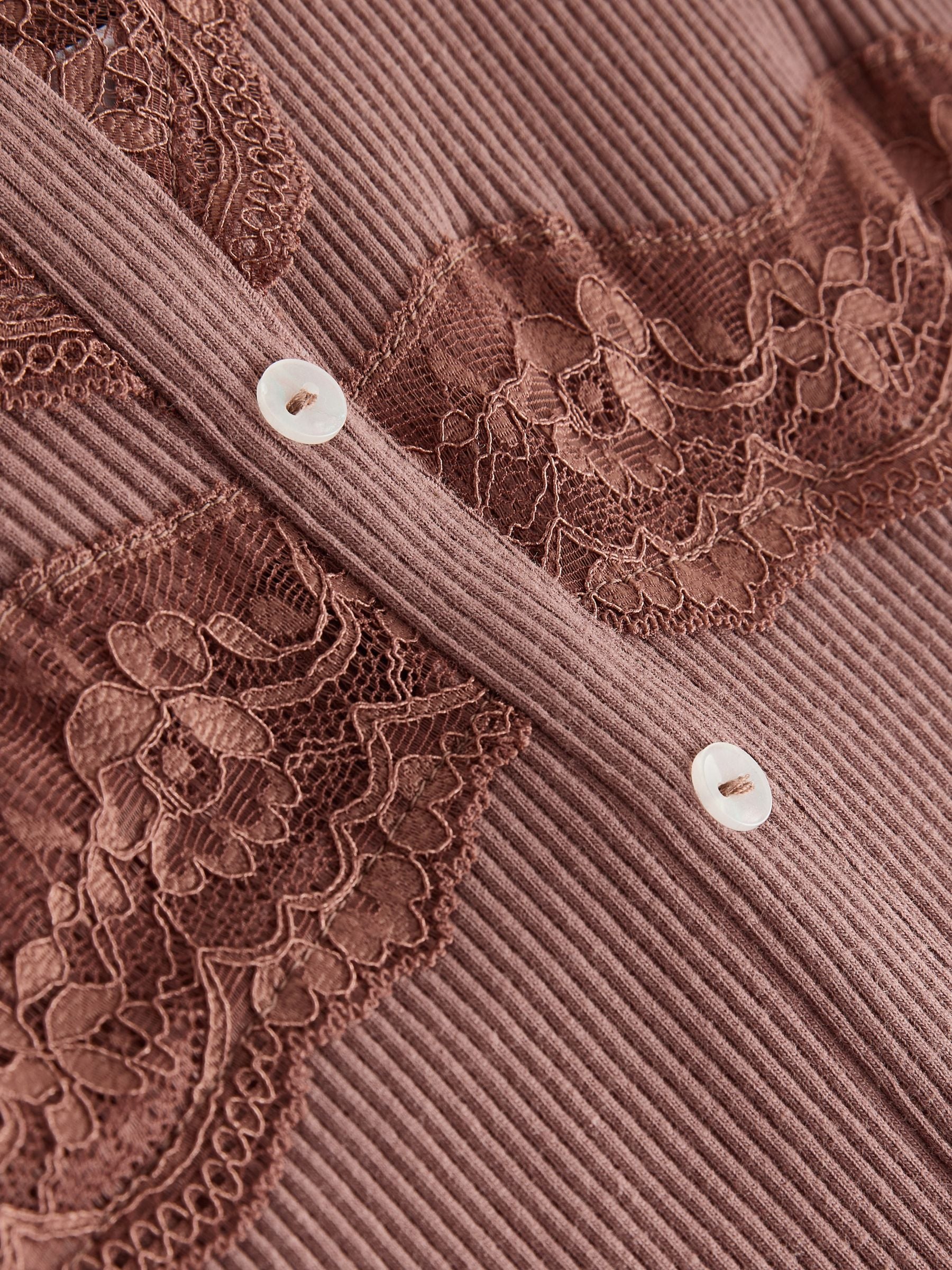 Buy Chocolate Brown V-Neck Ribbed Lace Trim Vest from Next USA