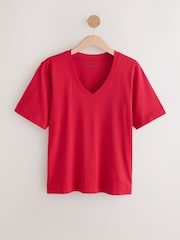 Red Cotton Modal Slouch V-Neck T-Shirt - Image 4 of 6