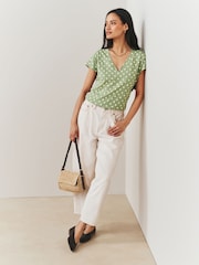 Green Polka Dot V-Neck Cap Sleeve T-Shirt - Image 2 of 7
