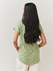 Green Polka Dot V-Neck Cap Sleeve T-Shirt - Image 3 of 7