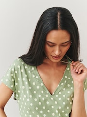 Green Polka Dot V-Neck Cap Sleeve T-Shirt - Image 4 of 7